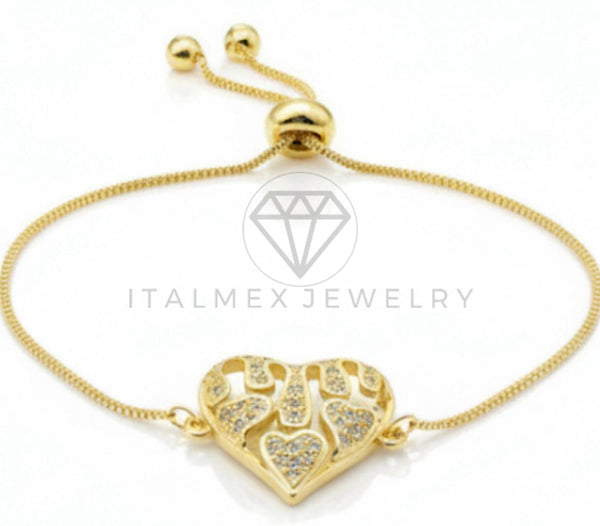 Pulsera de Lujo - 106632 - Pulsera Ajustable Corazon CZ Clara - Oro Laminado 18K