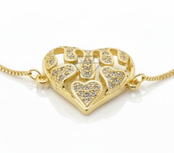 Pulsera de Lujo - 106632 - Pulsera Ajustable Corazon CZ Clara - Oro Laminado 18K
