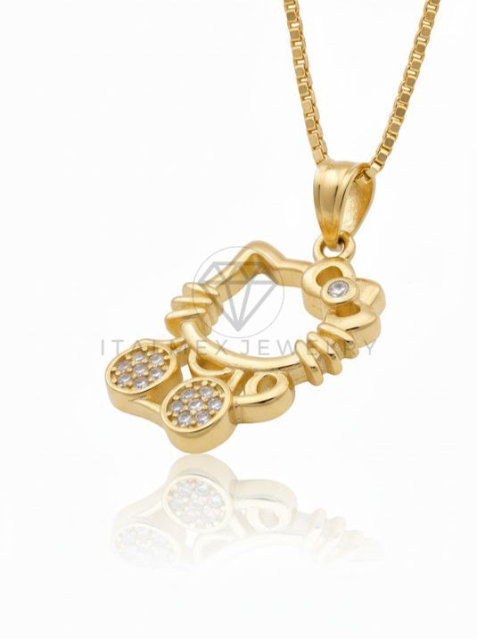 Collar Elegante - 106641 - Collar Estilo Hello Kitty CZ Clara - Oro Laminado 18K