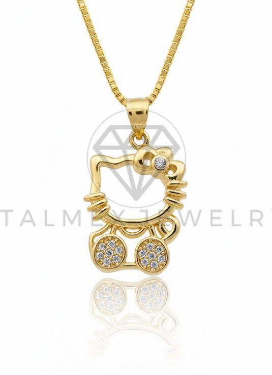 Collar Elegante - 106641 - Collar Estilo Hello Kitty CZ Clara - Oro Laminado 18K
