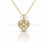 Collar Elegante - 106644 - Collar Corazon Blanco a Cuadros CZ Clara - Oro Laminado 18K