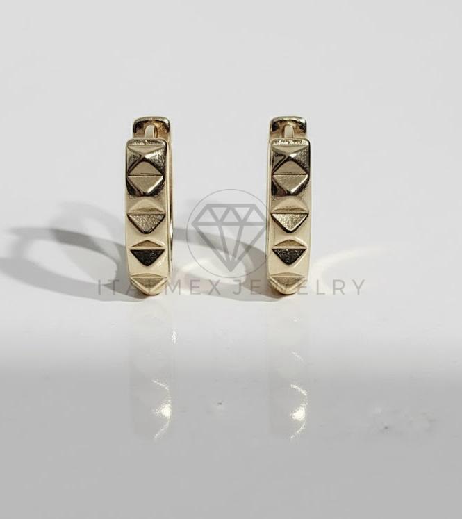 Arete de Lujo - 106728 - Huggie con Triangulos - Oro Laminado 18K