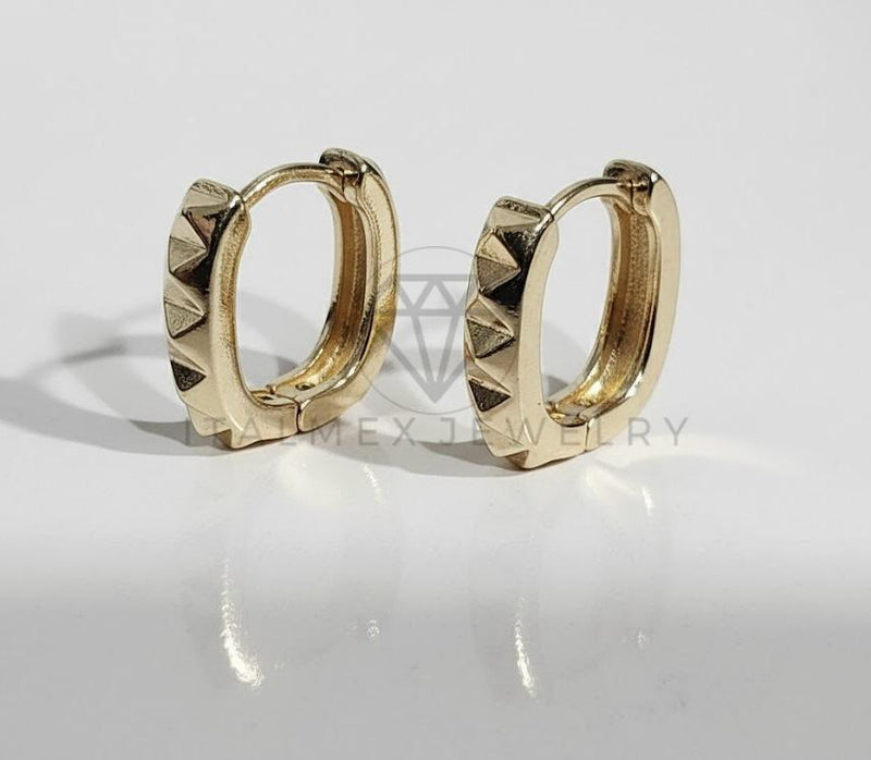 Arete de Lujo - 106728 - Huggie con Triangulos - Oro Laminado 18K