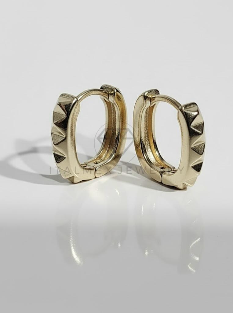 Arete de Lujo - 106728 - Huggie con Triangulos - Oro Laminado 18K