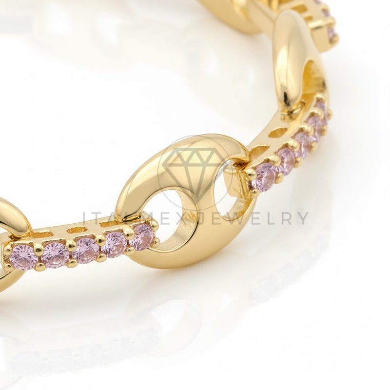 Pulsera de Lujo - 106752 - Pulsera Ovalada CZ Rosa - Oro Laminado 18K