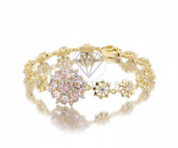 Pulsera de Lujo - 106753 - Pulsera Flor CZ Rosa y Clara - Oro Laminado 18K