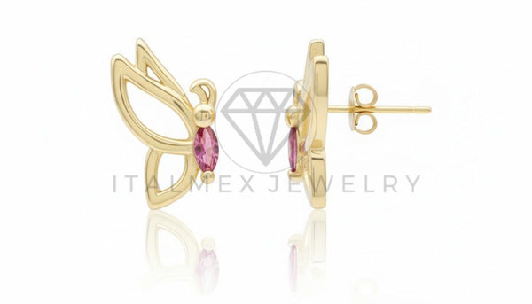 Arete de Lujo - 106755 - Arete Mariposa CZ Rosa - Oro Laminado 18K