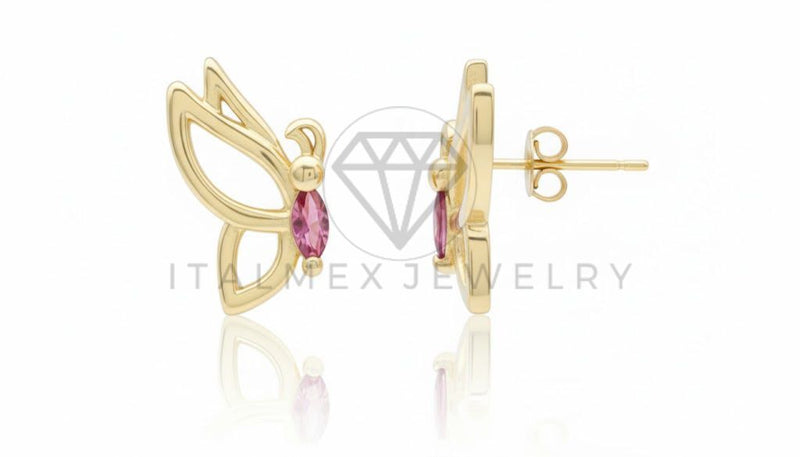 Arete de Lujo - 106755 - Arete Mariposa CZ Rosa - Oro Laminado 18K