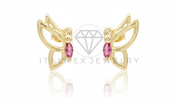 Arete de Lujo - 106755 - Arete Mariposa CZ Rosa - Oro Laminado 18K