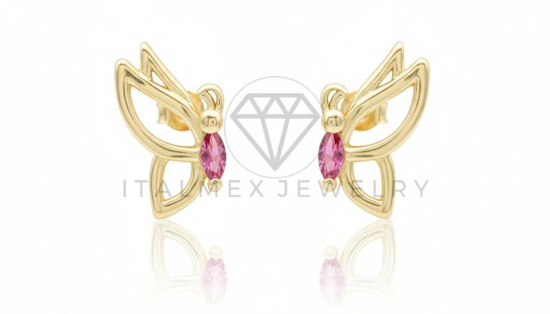 Arete de Lujo - 106755 - Arete Mariposa CZ Rosa - Oro Laminado 18K