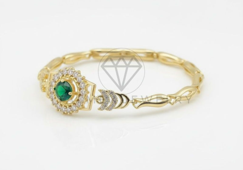 Pulsera de Lujo - 106749 - Pulsera CZ Verde y Clara - Oro Laminado 18K