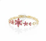 Pulsera de Lujo - 106751 - Pulsera Flores CZ Rosa - Oro Laminado 18K