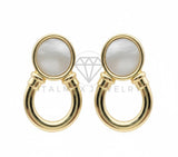 Arete de Lujo - 106756 - Arete Circulo Blanco - Oro Laminado 18K