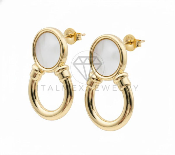 Arete de Lujo - 106756 - Arete Circulo Blanco - Oro Laminado 18K