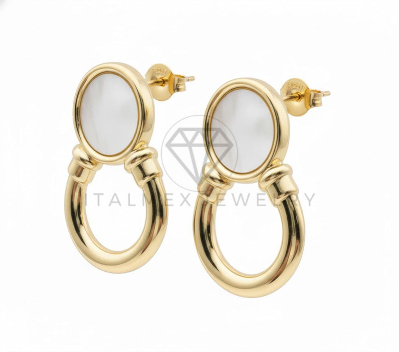 Arete de Lujo - 106756 - Arete Circulo Blanco - Oro Laminado 18K