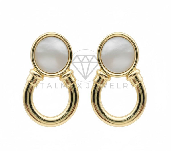 Arete de Lujo - 106756 - Arete Circulo Blanco - Oro Laminado 18K