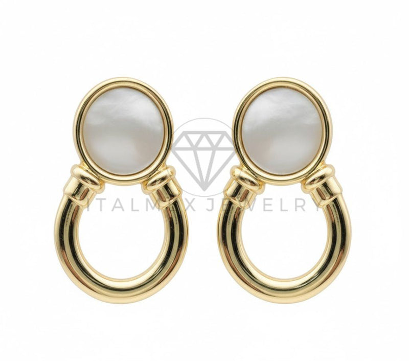 Arete de Lujo - 106756 - Arete Circulo Blanco - Oro Laminado 18K