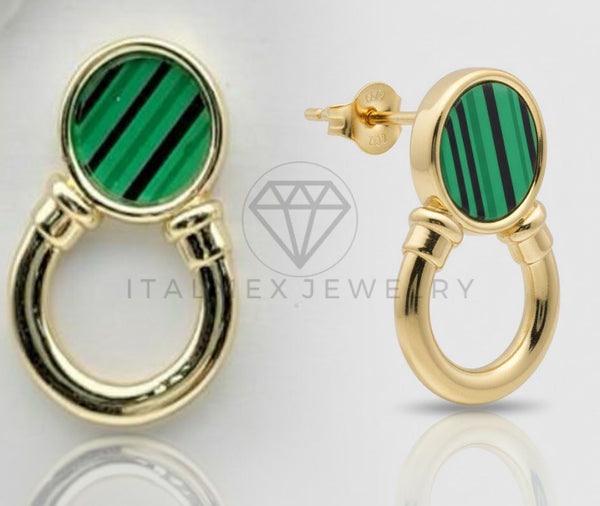Arete de Lujo - 106757 - Arete Circulo Verde Diseñador Europeo - Oro Laminado 18K
