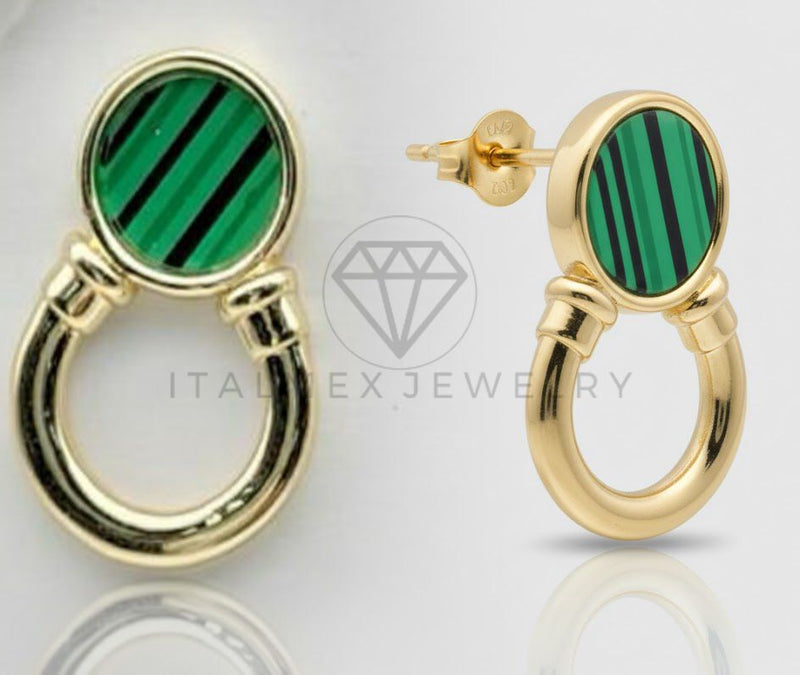 Arete de Lujo - 106757 - Arete Circulo Verde Diseñador Europeo - Oro Laminado 18K