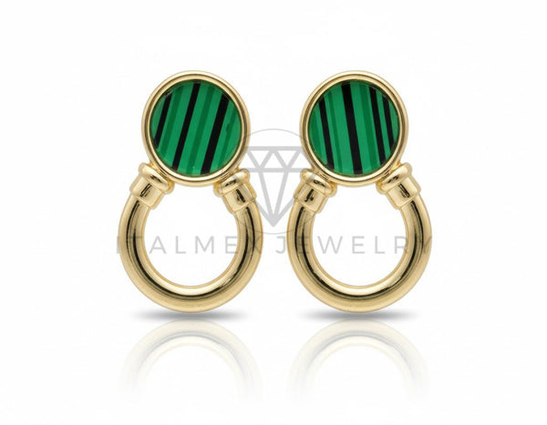 Arete de Lujo - 106757 - Arete Circulo Verde Diseñador Europeo - Oro Laminado 18K