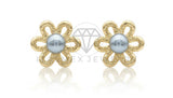 Arete de Lujo - 106758 - Arete Flor con Perla - Oro Laminado 18K