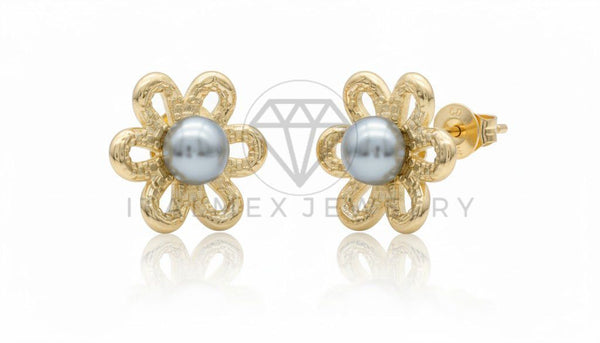 Arete de Lujo - 106758 - Arete Flor con Perla - Oro Laminado 18K