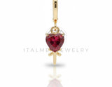 Arete de Lujo - 106759 - Huggie Corazon Rosa y Flor - Oro Laminado 18K