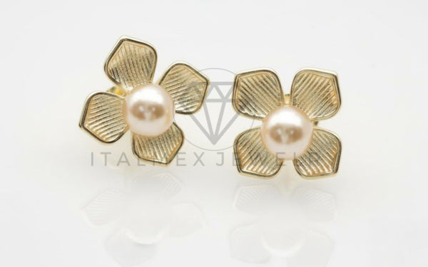 Arete de Lujo - 106760 - Arete Flor con Perla - Oro Laminado 18K