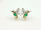 Arete de Lujo - 106761 - Huggie Colibrí CZ Verde y Clara - Oro Laminado 18K