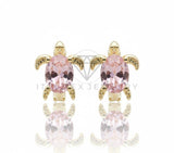 Arete de Lujo - 106765 - Huggie Tortuga CZ Rosa - Oro Laminado 18K