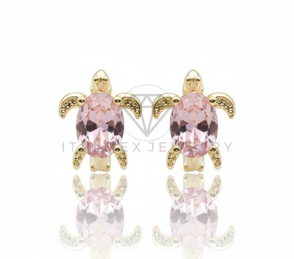 Arete de Lujo - 106765 - Huggie Tortuga CZ Rosa - Oro Laminado 18K