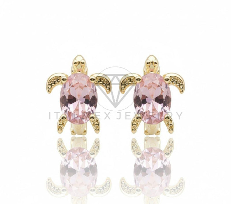 Arete de Lujo - 106765 - Huggie Tortuga CZ Rosa - Oro Laminado 18K