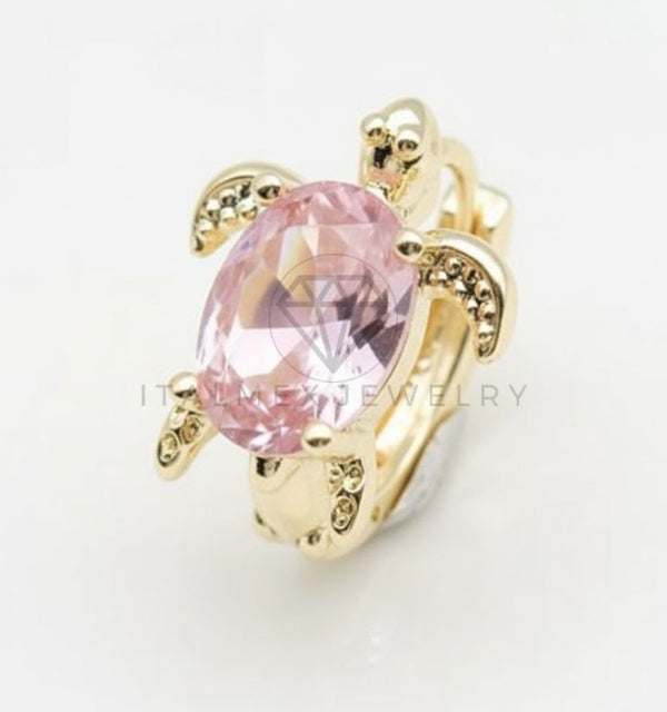 Arete de Lujo - 106765 - Huggie Tortuga CZ Rosa - Oro Laminado 18K