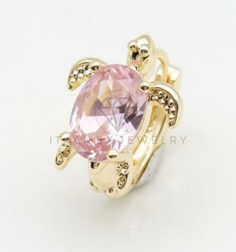 Arete de Lujo - 106765 - Huggie Tortuga CZ Rosa - Oro Laminado 18K