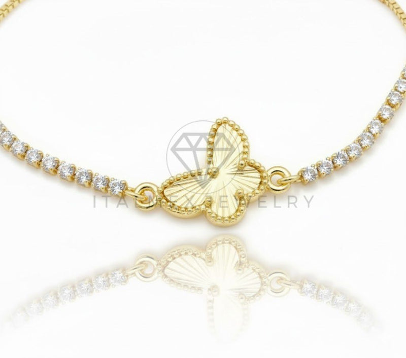 Pulsera de Lujo - 106791 - Pulsera Ajustable Mariposa CZ Clara - Oro Laminado 18K