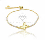 Pulsera de Lujo - 106791 - Pulsera Ajustable Mariposa CZ Clara - Oro Laminado 18K