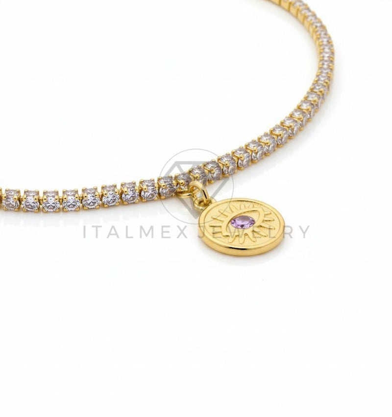 Pulsera de Lujo - 106789 - Pulsera Ajustable Ojo Turco CZ Clara - Oro Laminado 18K
