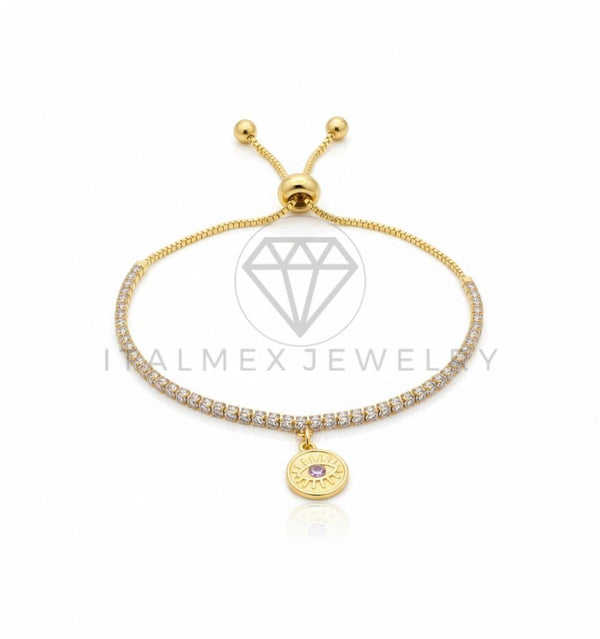 Pulsera de Lujo - 106789 - Pulsera Ajustable Ojo Turco CZ Clara - Oro Laminado 18K