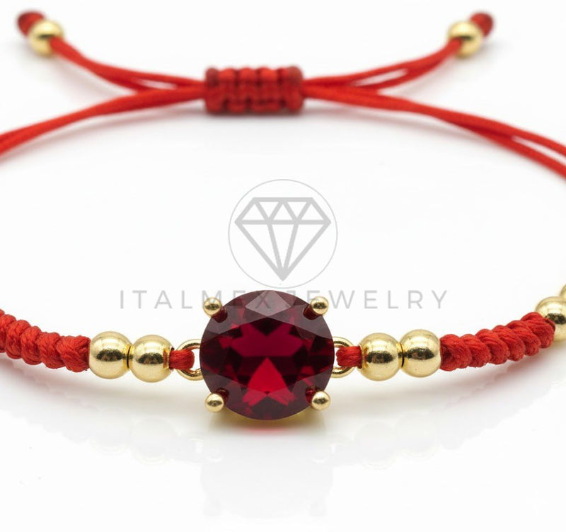 Pulsera de Lujo - 106790 - Pulsera Ajustable Roja con Piedra Roja - Oro Laminado 18K
