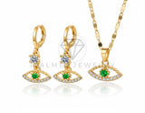 Juego de Lujo - 106795 - Juego CZ Ojo Verde y CZ Clara  - Oro Laminado 18K
