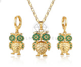 Juego de Lujo - 106796 - Juego Buho CZ Verde - Oro Laminado 18K