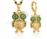 Juego de Lujo - 106796 - Juego Buho CZ Verde - Oro Laminado 18K