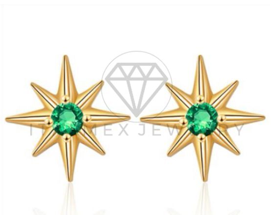 Arete de Lujo - 106798 - Arete Estrella CZ Verde - Oro Laminado 18K