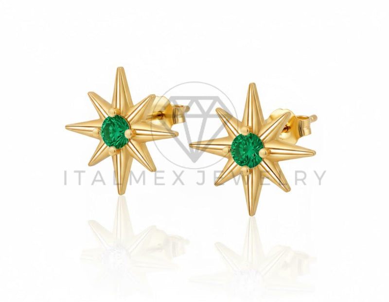 Arete de Lujo - 106798 - Arete Estrella CZ Verde - Oro Laminado 18K