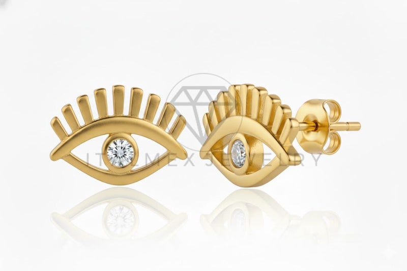 Arete de Lujo - 106799 - Arete Ojo CZ Clara - Oro Laminado 18K