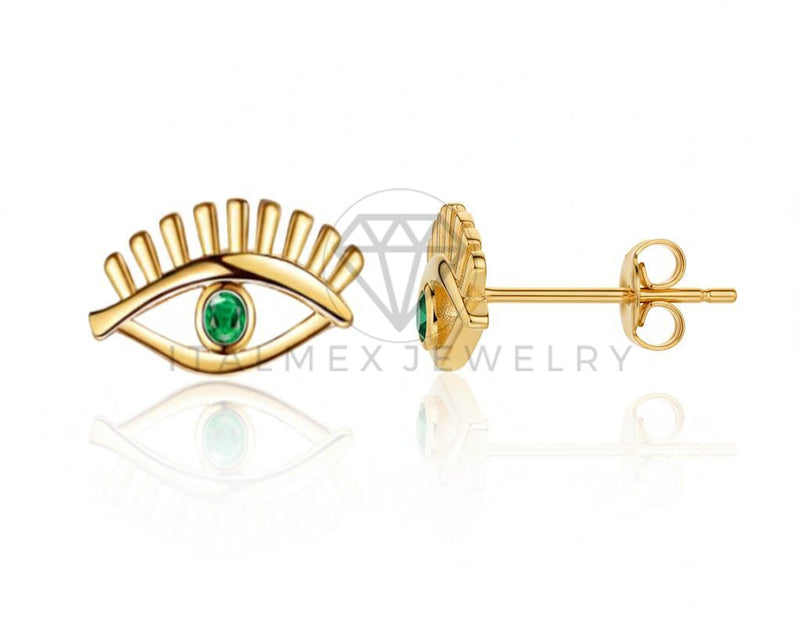Arete de Lujo - 106800 - Arete Ojo CZ Verde - Oro Laminado 18K