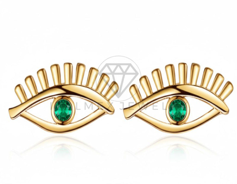 Arete de Lujo - 106800 - Arete Ojo CZ Verde - Oro Laminado 18K