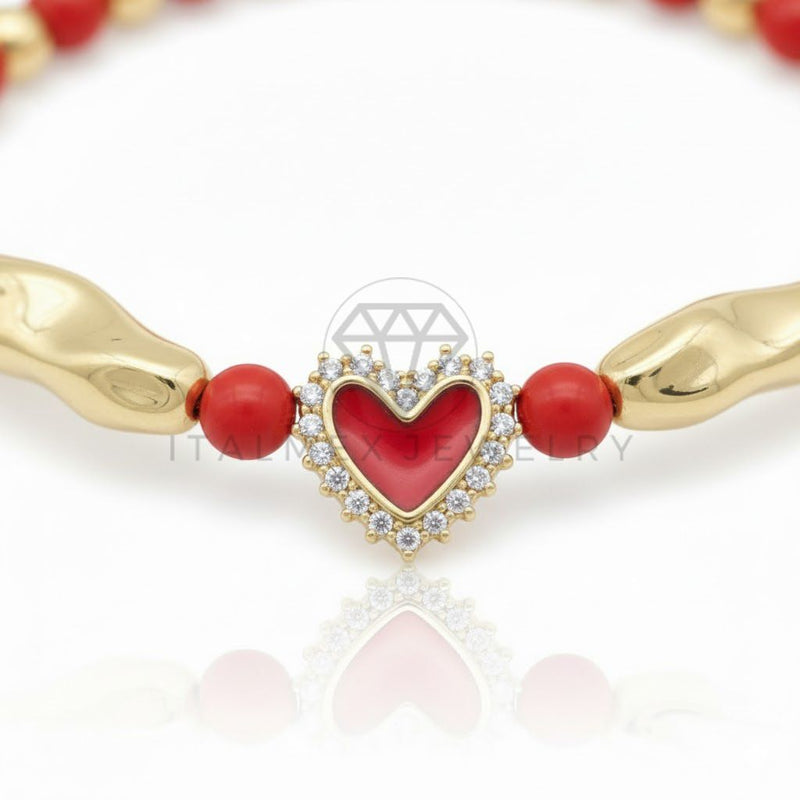 Pulsera de Lujo - 106831 - Pulsera Corazon Rojo CZ Clara - Oro Laminado 18K