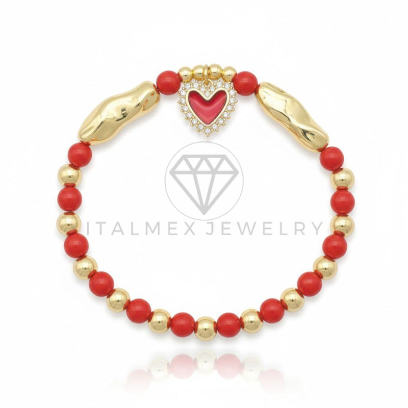 Pulsera de Lujo - 106831 - Pulsera Corazon Rojo CZ Clara - Oro Laminado 18K