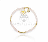 Pulsera de Lujo - 106834 - Pulsera Rosa Flor con Carita Feliz - Oro Laminado 18K